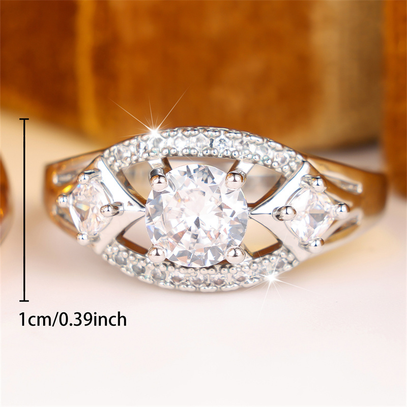 Silvery Round Design Zirconia Ring, Unisex Vintage